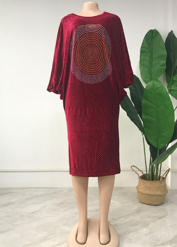 Vestido Casual Elegante con Mangas Murciélago y Brillantes - Image 3