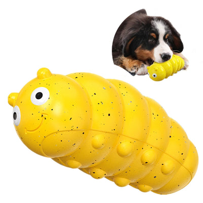 Bright green caterpillar-shaped dog chew toy with a smiling face and textured body. A beagle puppy holds a smaller version of the toy. - Image 10