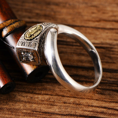Anillo de Plata 925 Virgen María con Diamantes Estilo Vintage - Image 2