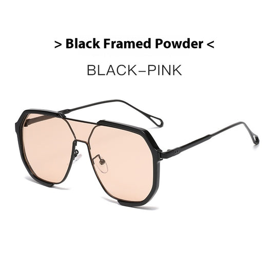 Black and gold polygon sunglasses with dark gray lenses, featuring a trendy concave design and anti-blue light properties. - Image 5
