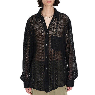 Camisa Casual Hombre con Encaje Hueco y Drapeado Elegante - Image 4