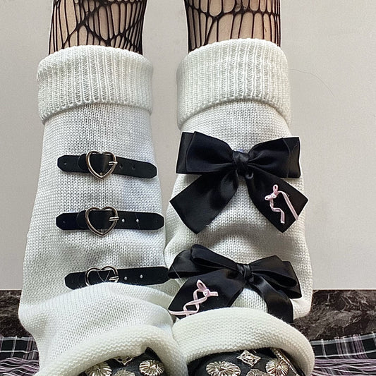 Calcetines Tejidos a Mano Estilo Punk con Moño - Caña Media