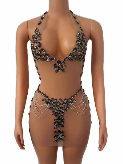 Vestido Elegante Transparente con Cristales Brillantes - Image 17