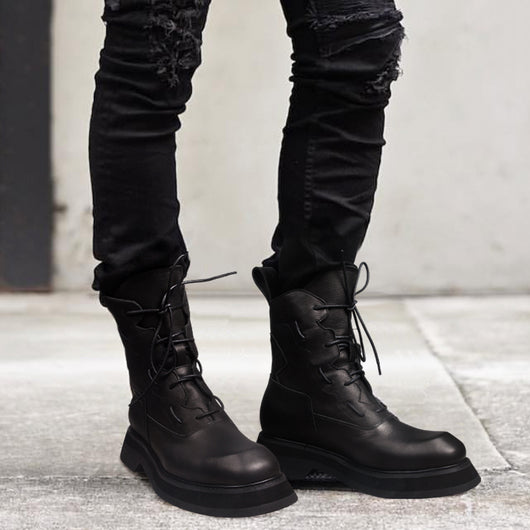 Botas de Cuero para Hombre Plataforma Mid Top Estilo Tendencia - Image 4