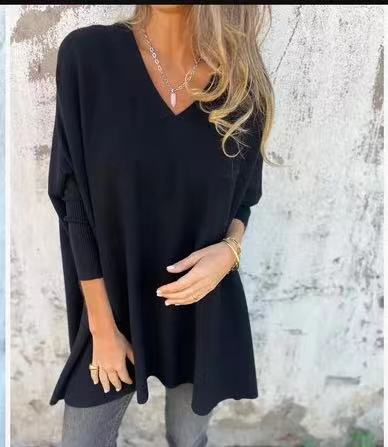 Blusa Larga Tejida Cuello V Suelta para Mujer - Image 20