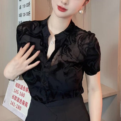Blusa Negra de Malla Manga Corta para Mujer - Estilo Verano - Image 9