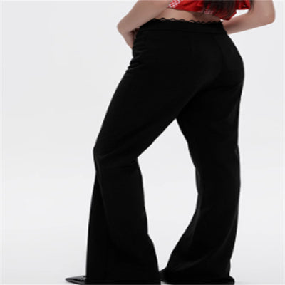Pantalón Acampanado Negro Talle Alto con Detalles de Encaje para Verano - Image 4