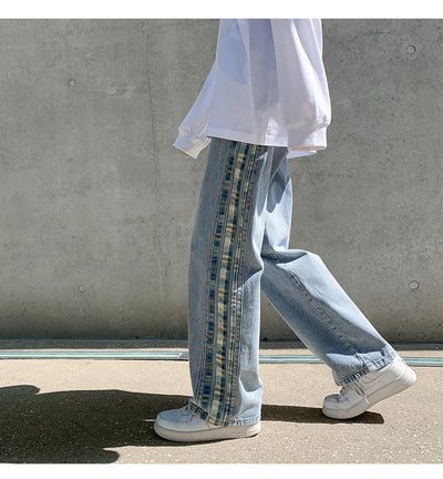 Jeans Deportivos Anchos para Hombre con Costuras de Rayas de Color - Image 21