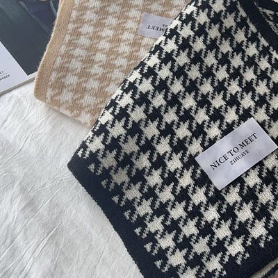 Bufanda de Lana Reversible Estilo Coreano Pata de Gallo y Olas - Tejida Doble Cara para Invierno - Image 13