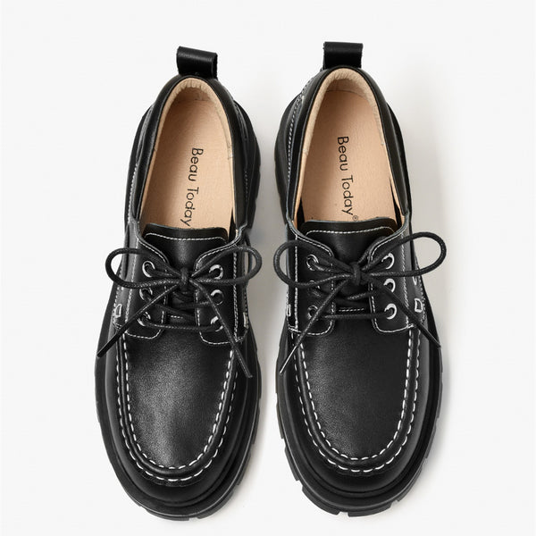 Baletas Plataforma de Cuero Suave Estilo Británico para Mujer - Image 6