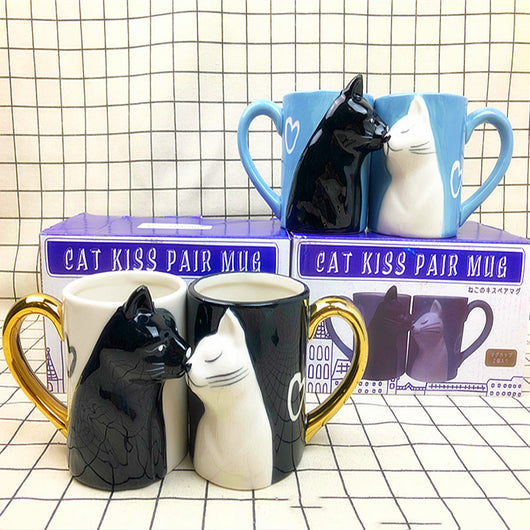 Taza Cerámica 3D Pareja de Gatos Besándose Blanco y Negro
