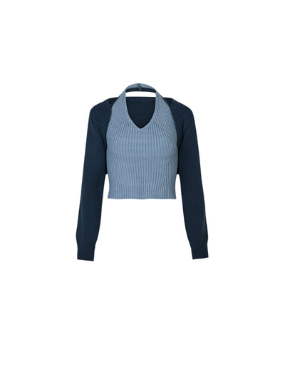 Conjunto de Dos Piezas: Cardigan Corto y Suéter Tejido de Manga Larga - Image 5