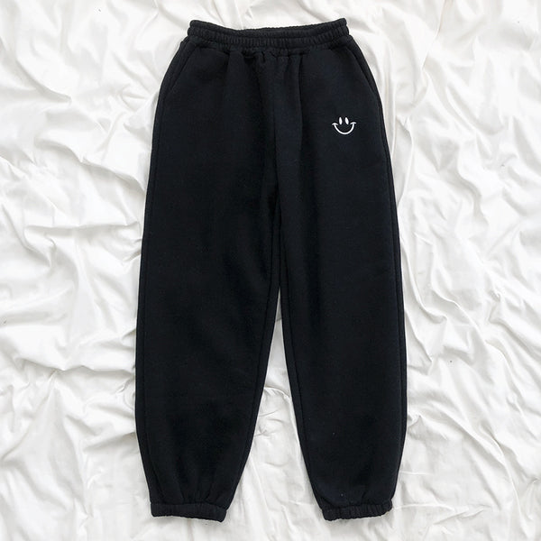 Pantalones Cintura Alta con Bordado Smiley Deportivo