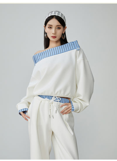 Conjunto de Sudadera y Pantalón Ancho a Rayas Azul y Blanco - Image 15