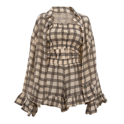 Conjunto Retro de 3 Piezas: Camisa Cuadros Manga Larga, Top Tubo y Shorts - Image 21