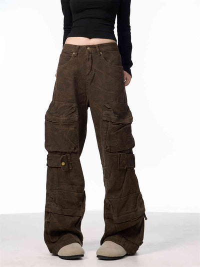 Pantalones Cargo Camuflaje Mujer Pierna Ancha Suelta - Image 3