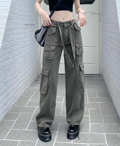 Pantalones Cargo Sueltos Vintage Americano con Múltiples Bolsillos y Detalles Desgastados - Image 17