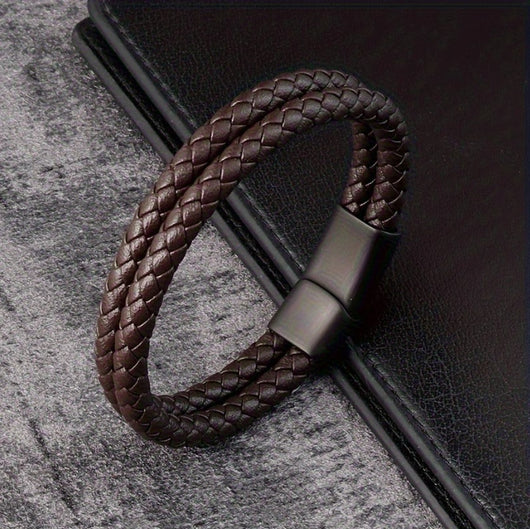 Pulsera de Cuero Multicapa con Aleación para Hombre - Diseño Negro Elegante - Image 3