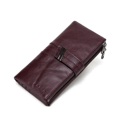 Cartera Larga de Cuero Encerado con Doble Cierre para Mujer - Image 2