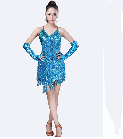 Falda de Danza Latina con Flecos y Lentejuelas - Vestido de Actuación Escénica - Image 17