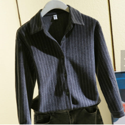 Blusa Larga de Rayas Verticales en Tela Cepillada para Mujer - Image 8