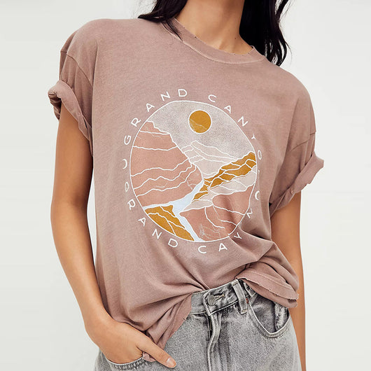 Camiseta Bohemia Retro Estampada para Mujer - Cuello Redondo - Image 7