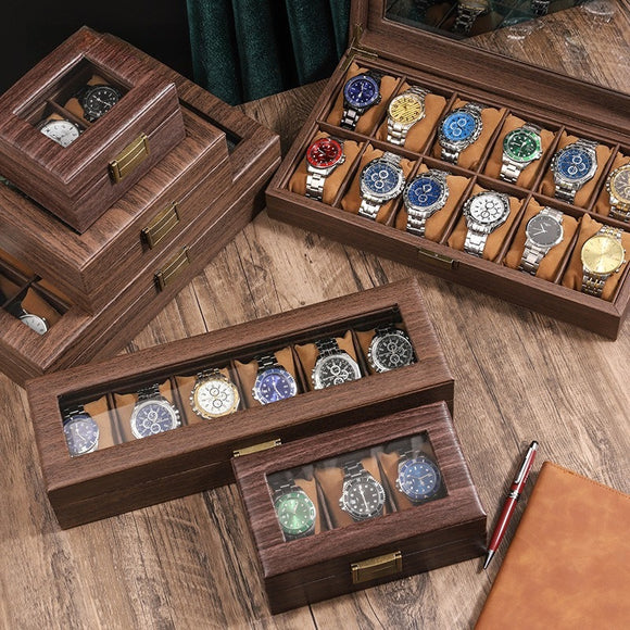 Caja Organizadora de Relojes Retro con Acabado Cuero PU y Diseño Madera