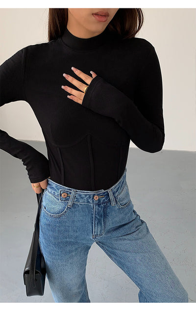 Polera Cuello Alto Negra de Punto para Mujer - Image 16