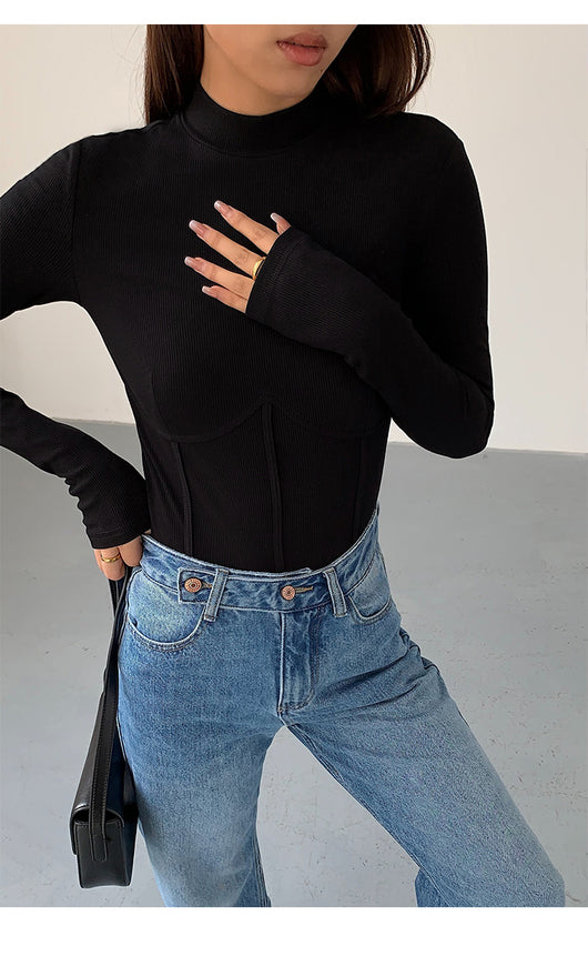 Polera Cuello Alto Negra de Punto para Mujer - Image 16