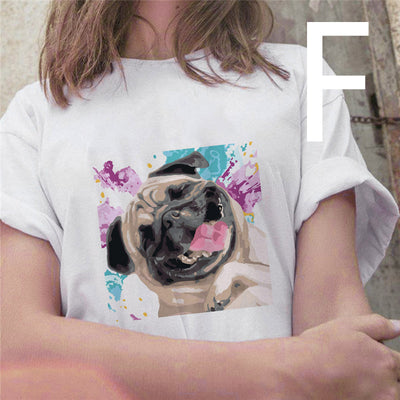 Playera Suelta Cuello Redondo con Estampa de Pintura al Óleo Perro Cartoon - Image 14