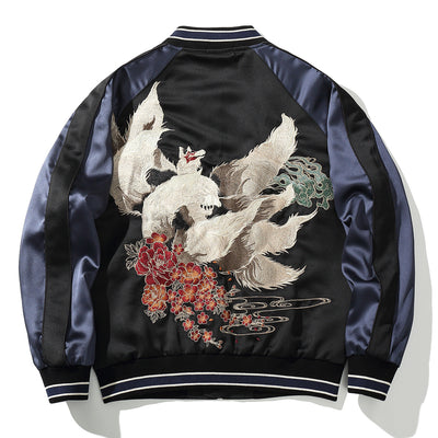Chamarra Beisbolera Casual para Hombre con Bordado de Zorro de Nueve Colas - Image 2