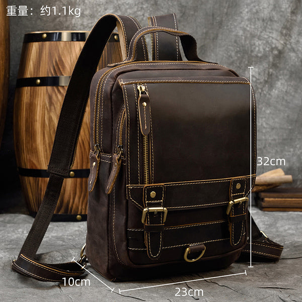 Mochila Multifuncional de Cuero Crazy Horse Retro para Hombre y Estudiantes