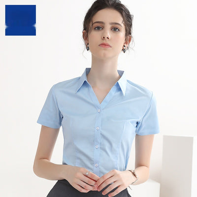 Blusa Blanca Manga Corta Cuello V para Trabajo - Image 6