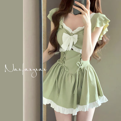 Traje de Baño Enterizo Aguacate con Falda Corta y Cobertura Abdominal - Image 2