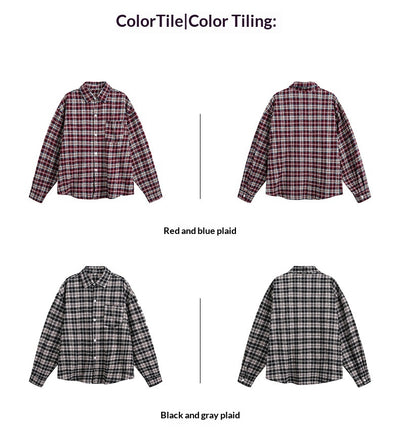 Camisa de Cuadros Retro Bloques de Color para Hombre - Image 17