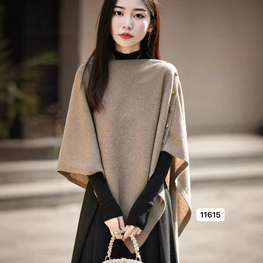 Poncho Capa Tejida Suelta para Mujer - Diseño Liso y Versátil - Image 2