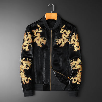 Chaqueta Cardigan Beisbolera con Bordado Dorado