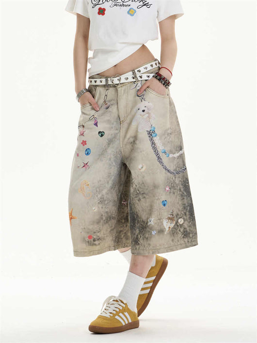 Jeans Anchos Sueltos Estampados Cropped para Mujer - Image 3