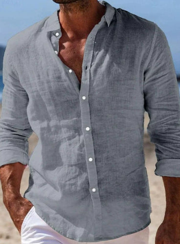 Camisa Casual de Algodón y Lino para Hombre - Image 8