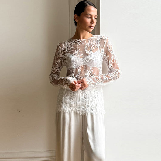 Blusa de Encaje Elegante y Sensual Estilo Francés