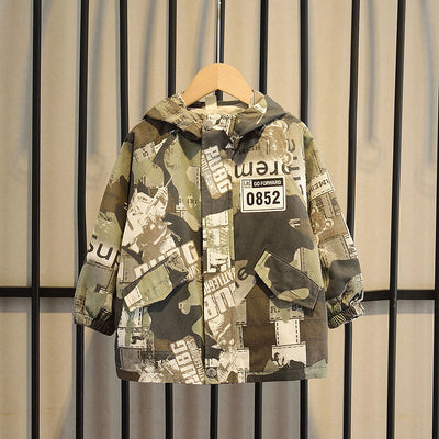 Chaqueta Camuflada con Capucha para Niños - Estilo Coreano Otoño
