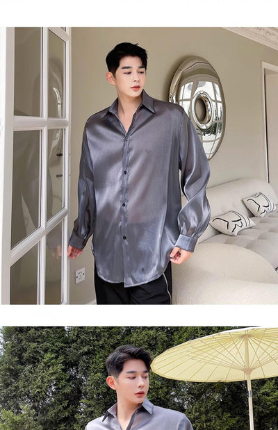 Camisa Suelta Elegante para Hombre - Tela Sedosa y Semitransparente - Image 10