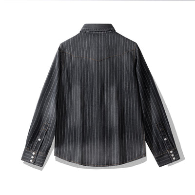 Camisa Denim a Rayas con Efecto Vintage Desgastado - Image 5
