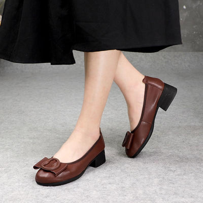 Zapatos Tipo Mocasín de Cuero Auténtico con Tacón Medio para Mujer - Image 3