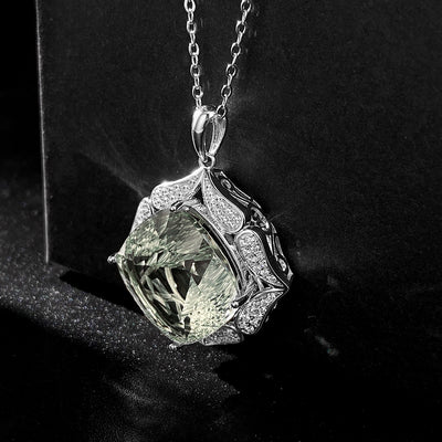 Conjunto de Collar Cadena Plata S925 con Colgante de Cristal Verde Natural - Image 4