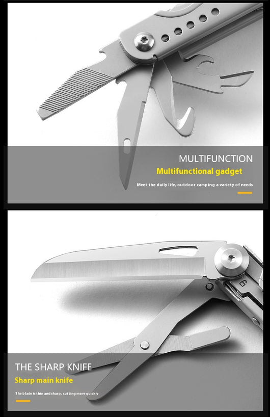 Navaja Multiusos de Acero Inoxidable con Tijeras y Herramientas Portátiles - Image 11