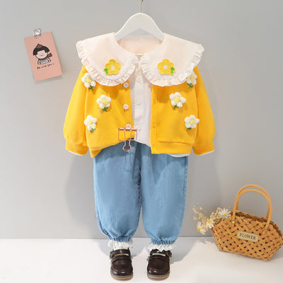 Conjunto de Tres Piezas con Cardigan de Cuello Muñeca para Niñas - Image 17