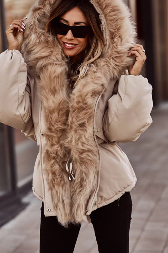 Parka Acolchada para Mujer con Cuello de Piel Sintética