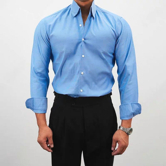 Camisa de Trabajo Clásica de Color Sólido para Hombre - Image 9