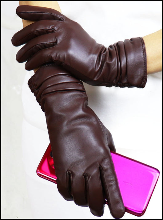 Guantes de Cuero Gamuza Premium para Mujer con Puño Extendido - Image 29